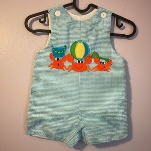 Wish Upon A Star Embroidered Beach Crabs Seersucker Romper size 18 Months